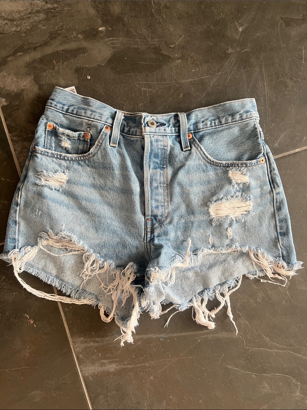 Levi's Light Blue Ripped Denim Cutoff Shorts